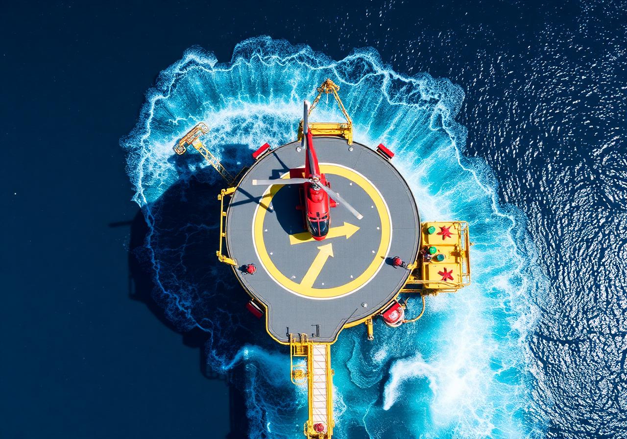Aerial view of offshore helideck